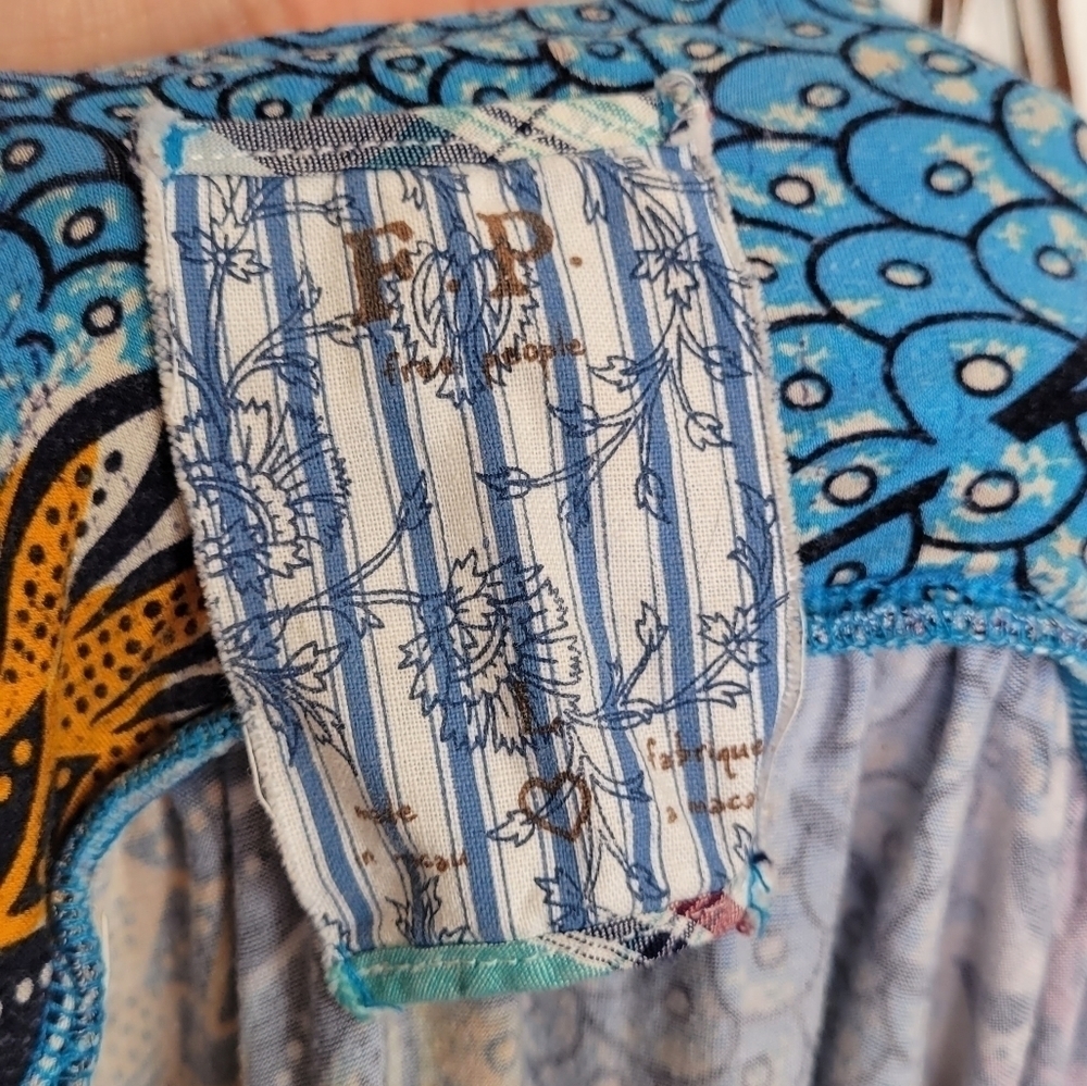 Rare Free People Lotus Print Blue Dress Large Floral Beach Boho Strappy Light - Picture 7 of 14